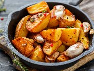 Рецепта Лесни чеснови картофки по селски в чугунен тиган на фурна